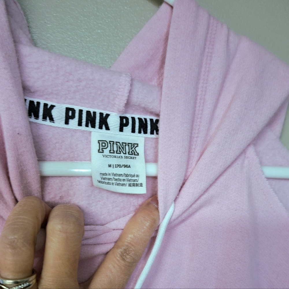 Pink Victoria's Secret Cut Out Cold Shoulder Long Sleeve Crop Hoodie Sweatshirt - Picture 5 of 8